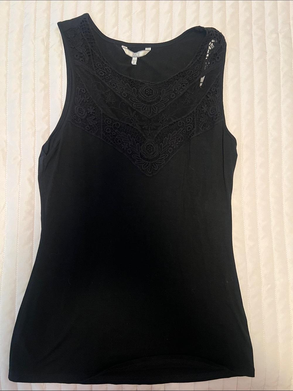 BKE Black Sleeveless Lace Yoke Women's Tank Top